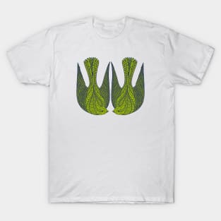 Cute green bird couple in the air T-Shirt